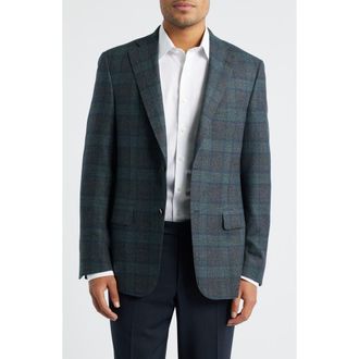 Samuelsohn Shadow Check Slub Super 110s Wool Mouliné Sport Coat in Teal at Nordstrom, Size 44 Regular