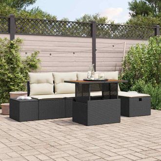 vidaXL Conjunto De Sof&aacute; De Jard&iacute;n 6 Pcs Negro Rat&aacute;n Sint&eacute;tico Vidaxl