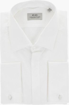 Corneliani CC COLLECTION Solid Shirt with Cufflinks and Concealed Butto size 42