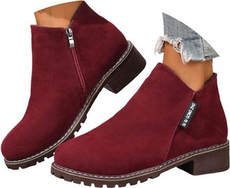 Generic Ladies Boots,Ankle Boots for Women,Wide Fit Suede Ankle Boot Women Uk Low Heel Block Cowboy Style Ladies Gold Zip Western Boot Comfortable Lightweight