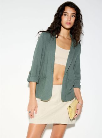 Vero Moda Womens Cropped linen-blend open blazer