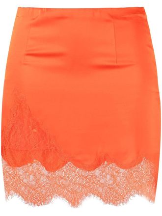 Patrizia Pepe lace-insert mini skirt - women - Polyamide/Viscose - 38 - Orange