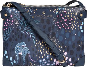 Sara Miller Sara Miller Womens Crossbody, Dual Compartment Purse with Zipper Closure, Adjustable Straps for Cross Body or Shoulder Bag, Midnight Leopard Blue