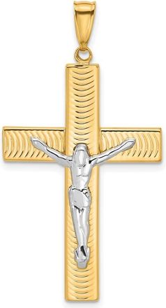Diamond2Deal 14k Two-tone Gold Polished and Textured Crucifix Pendant