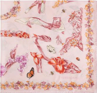 Ferragamo Accessoires, Dames, Roze, ONE Size, Eden Schoenen Print Zijden Sjaal