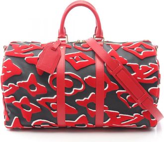 Louis Vuitton Black Red Color Coated Canvas Leather Boston Bag (Pre-Owned)