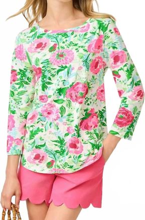 Lilly Pulitzer Key West 3/4 Sleeve Top In Multi Poppy Party