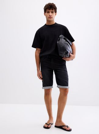 Point Zero Mens Knit-like underside black denim Bermuda Shorts