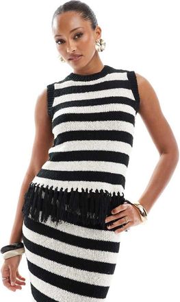4th & Reckless knitted sleeveless tassel edge top in mono stripe - part of a set-Multi