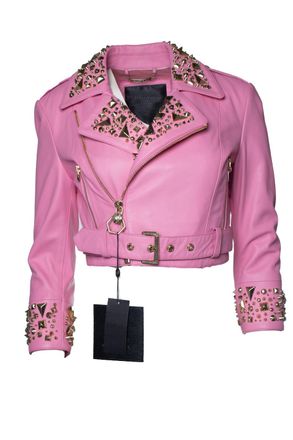Philipp Plein Philipp Plein, Pink Disney cropped leather biker
