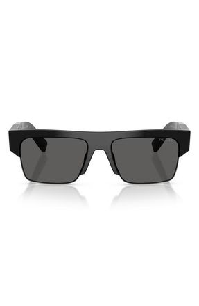 Prada 55mm Rectangular Sunglasses in Black /Dark Grey at Nordstrom