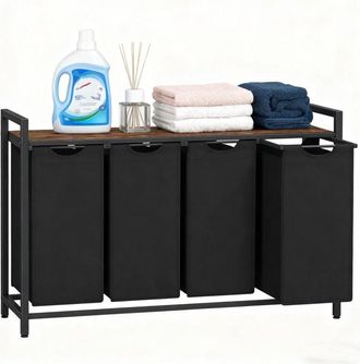 Relaxdays Relaxdays laundry organiser with 4 removable bags and shelf, H x W x D: 72 x 116 x 33 cm, black-brown