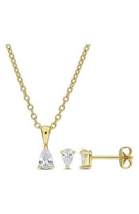 Delmar Pear Cut Cubic Zirconia Earrings & Necklace Set in White at Nordstrom Rack