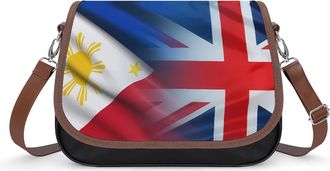 Generic Uk And Philippines Flag Crossbody Bag Womens Handbag PU Message Bags Shoulder Purse with Adjustable Strap