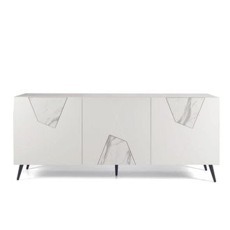 MondoViro Aparador con 3 puertas madera blanco efecto m&aacute;rmol 180x50 cm 80h