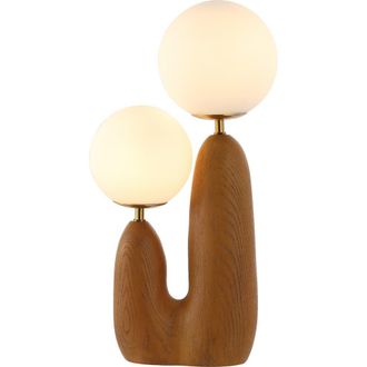 Jonathan Y Designs Oda 17.75 2-Light Modern Bohemian Resin/Iron/Frosted Glass Danish Cactus LED Table Lamp in Brown Wood Finish/brass Gold at Nordstrom