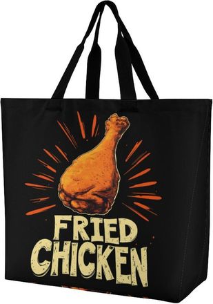 Generic Fried Chicken Tote Bag Reusable Grocery Shopping Bags Large Travel One Shoulder Handbag for Picnic Work