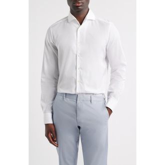 Emanuel Berg Modern Fit Solid Natural Stretch Yoga Twill Dress Shirt in White at Nordstrom, Size 41