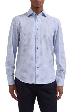 Bugatchi Devon OoohCotton Tile Geo Print Button-Up Shirt in Ether at Nordstrom, Size Xxx-Large