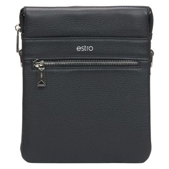 Estro & Luminara Black Leather Shoulder Bag with Adjustable Strap - male - Estro - Cross Body Messenger - Black - ONE SIZE - Bags