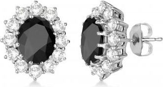 Allurez Oval Black Onyx and Diamond Earrings 14k White Gold (5.55ctw)