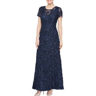 Alex Evenings Embellished Soutache A-Line Gown in Navy at Nordstrom, Size 16P