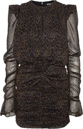 Rotate Mini Dress with Sheer Sleeves and Floral Applique
