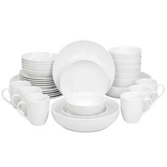 Elama Iris 32 Piece Porcelain Dinnerware Set with 2 Large Serving Bowls in White