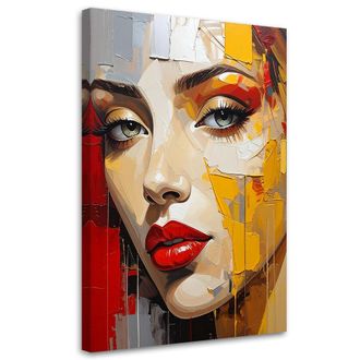 Feeby Cuadro Sobre Lienzo, Mujer Retrato Amarillo Rojo, 80x120