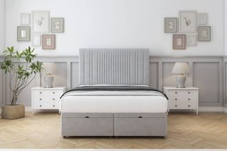 Comfort Beds The Foxy Plush Ottoman Bed Base-26 Strutted Headboard in Silver | Size: Small Single