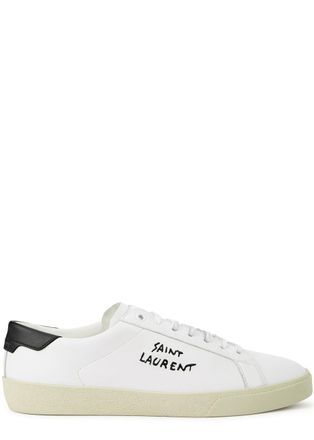 Saint Laurent Logo-embroidered Leather Sneakers - White - 42 (IT42 / UK8)
