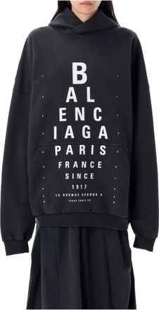Balenciaga Hoodies, female, Black, Size: XS Oversized Washed Black Knitwear Hoodie