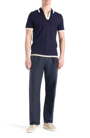 Mani&egrave;re De Voir Nolan Twin Pleat Chino Trousers with Stitch Detail in Navy at Nordstrom, Size 38