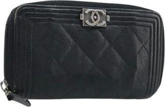 Chanel Pre-owned Wallets, female, Black, Size: ONE SIZE Pre-owned Vintage Caviar Skin Wallet