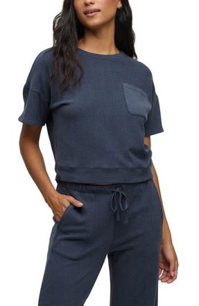 Barefoot Dreams Brushed Fleece Short Sleeve Pullover in Indigo at Nordstrom, Size X-Small