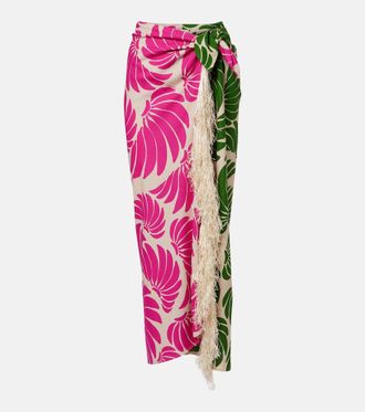 Farm Rio Floral fringed linen-blend beach cover-up