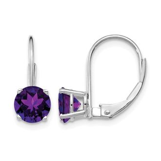 Diamond2Deal 14k White Gold 6mm Amethyst Drop Dangle Earrings