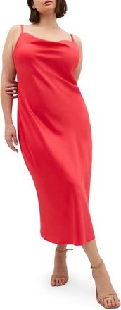 City Chic Sadie Satin Cocktail Midi Dress in Watermelon at Nordstrom, Size Xxxs