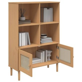Berkfield Home Beautiful Bookcase SENJA Rattan Look Brown 90x35x130 cm Solid Woo in Light Brown | Size: 90 x 35 x 130 cm