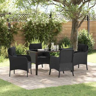 vidaXL Conjunto De Comedor De Jard&iacute;n Con Coj&iacute;n 5 Pcs Negro Polirat&aacute;n Vidaxl