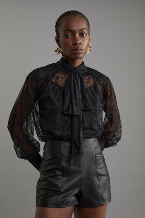 Karen Millen Womens Leather Notch Detail Mini Shorts - Black - Size 16 UK