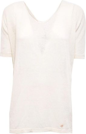 Woolrich Linnen Crew Neck Ivoor Shirt - Dames - T-shirts - Wit - S - Linnen - Tops
