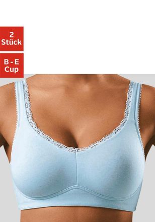 Petite Fleur Soft-BH PETITE FLEUR, Damen, Gr. 100, Cup E, blau (hellblau, wei&szlig;), Jersey, Obermaterial: 85% Baumwolle, 10% Polyamid, 5% Elasthan, Basic, BHs Soft-BH