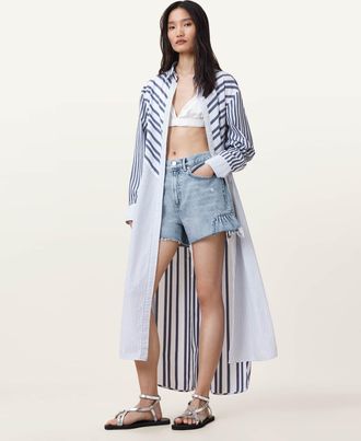 AllSaints Cotton Eliana High Rise Denim Shorts, Size: 25