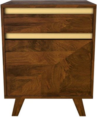 Rendez-Vous D&eacute;co Mesita De Noche Tr&iacute;poli En Madera Con Detalles Dorados