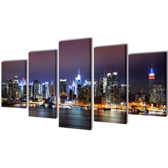vidaXL Vidaxl - Set Decorativo De Lienzos Para Pared Nueva York Noche 200 X 100 Cm