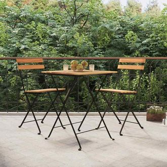 vidaXL Muebles Cafeter&iacute;a Plegables 3 Piezas Madera Maciza Teca Y Acero Vidaxl