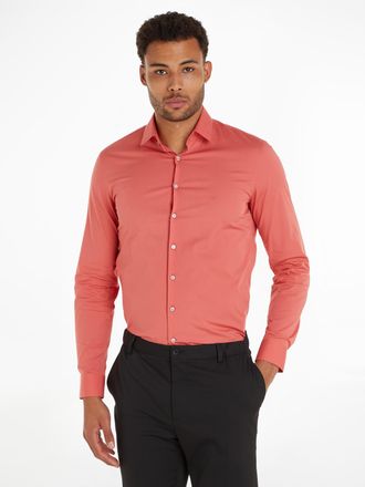 Calvin Klein Businesshemd »POPLIN STRETCH SLIM SHIRT« mit Kentkragen, Logoprint auf Brusthöhe