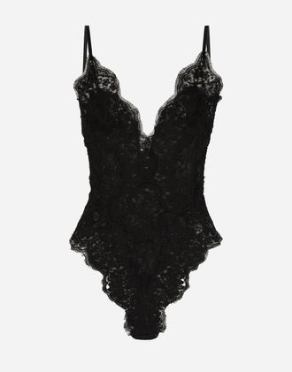 Dolce & Gabbana Tulle And Chantilly Lace Bodysuit - Woman Underwear Black 1
