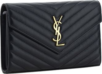 Saint Laurent Womens Monogram Wallet Nero Lamb Ovis Aries Shoulder Bags